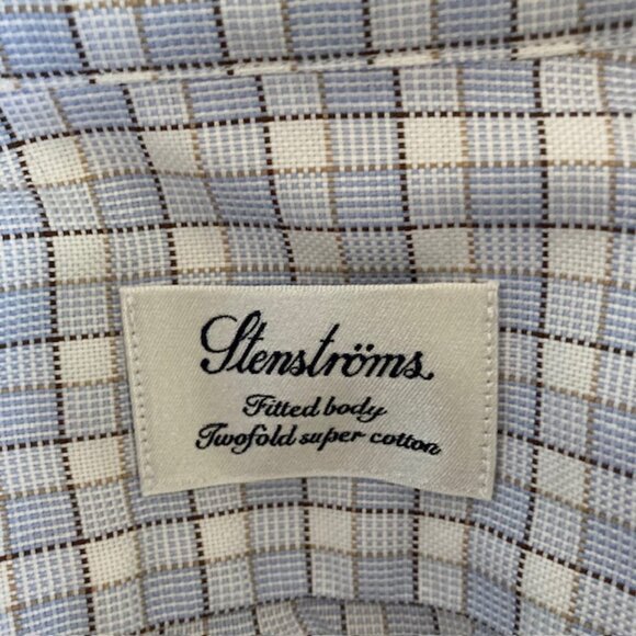 Stenstrom men's Large fitted twofold cotton windowpane shirt excellent - Picture 3 of 5
